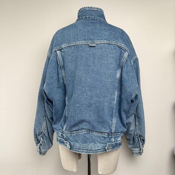 Vintage Esprit Jeans Denim Bomber Jacket Corduroy Stand Collar 80s 90s Large - Picture 4 of 13